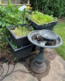 4 planters & Fountain bird bath