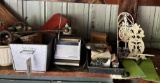 Contents on bench - hardware, flower pots, plant hangers