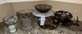 Lg. glass fruit bowl, milk glass cake plate,