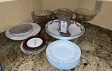 Press glass pitcher, glass bowls