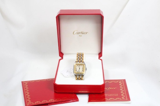 Cartier Panthere 27mm 3 Row Two Tone 18k Yellow Gold and Stainless Steel Midsize Wristwatch Model