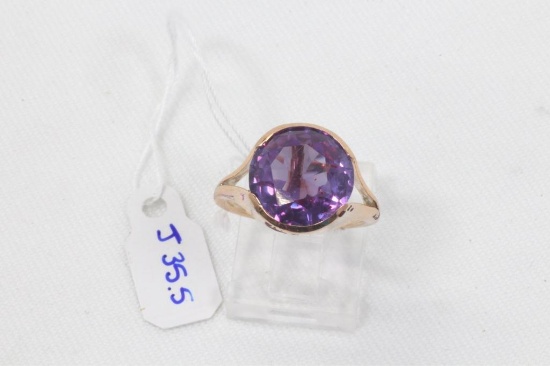14k Yellow Gold 12.3mm Round Cut Created Alexandrite Ring