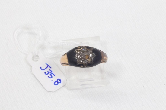 14k Yellow Gold Vintage Black Enamel & Diamond Star Ring