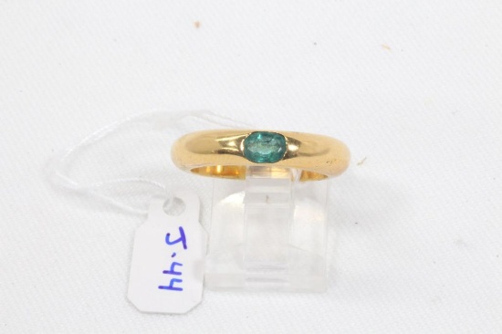 18k Yellow Gold Oval Emerald Set in Thick Half Round Band