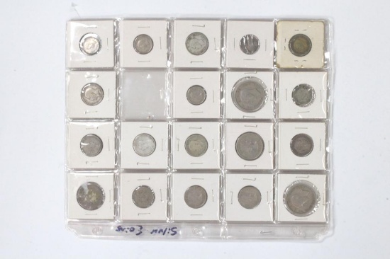 Lot of 33 silver coins from various Countries in various denominations.