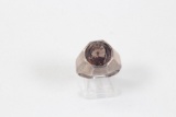 17.75 gram sterling silver gents ring set with 13.65 mm round smokey quartz