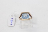 14k Yellow Gold Emerald Cut Light Blue Topaz Ring