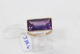 14k Yellow Gold Rectangular Cut Vivid Purple Glass Stone Ring