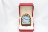 Cartier 1980's Style 'Romane' Gold and Red Enamel Travel Alarm Clock
