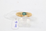 18k Yellow Gold Oval Emerald Set in Thick Half Round Band
