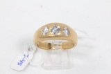 18k Yellow Gold 3 Flush Set Diamond Dome Ring