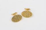 14k Yellow Gold Pair of Oval Basket Weave Design Cufflinks
