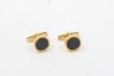 14k Yellow Gold Pair of Round Bezel Bloodstone Cufflinks