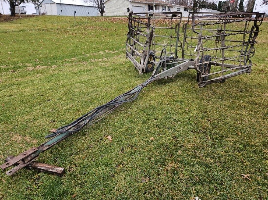 John Deere 4 section Harrow on hyd cart