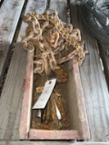 Wood Box w/ chain parts & misc.