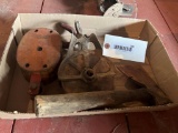 Flat w/ 2 wooden pulleys and hatchet