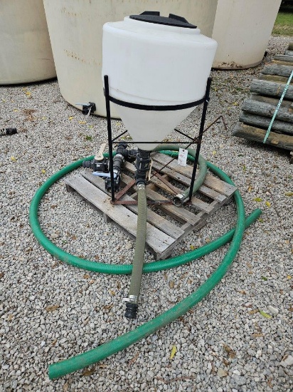 30 gal. Poly Chemical Inductor Cone w/ stand, valves, filter & hoses