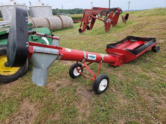 Hutchinson 8" truck unload hopper/auger, 11.5' total length, pneumatic tires, no motor