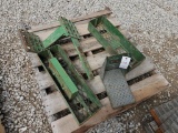 pallet of misc JD tractor steps & green toolboxes