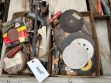 2 flats of hacksaws, orbital sanding disks, grinding wheels and other misc