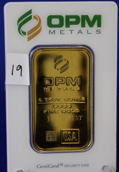 1 oz. Troy .999 Gold Bar - OPM Metals