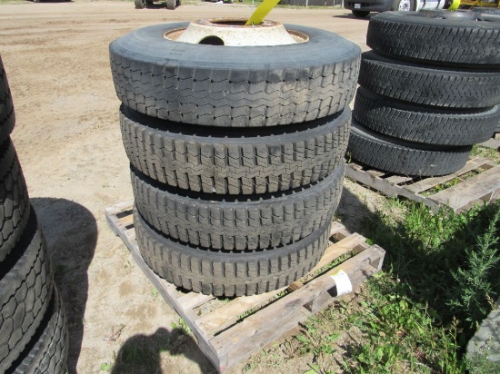 (4) 10R22.5 Tires on Bud Wheels