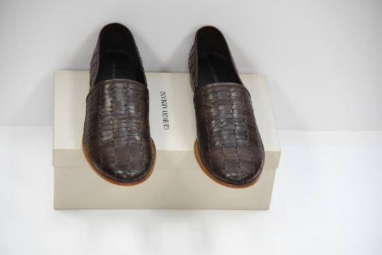 GIORGIO ARMANI EXCELLENT CONDITION Mens Leather Moccasin Slip on Loafers SIZE 45