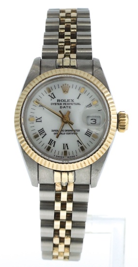 Rolex Ladies Oyster Perpetual Date Steel & 18k Gold Wrist Watch
