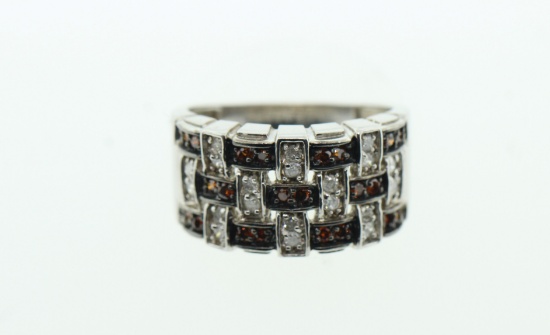 0.42 TCW DIAMOND & 14K WHITE GOLD WOVEN PATTERN CLUSTER RING SIGNED "EL"