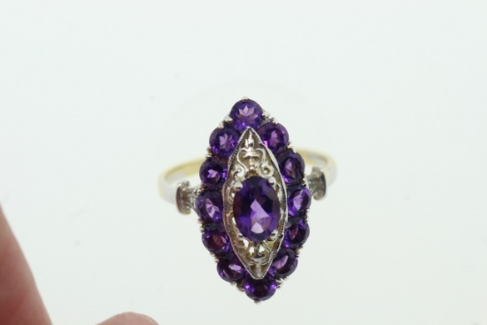 2.28 TCW MARQUISE SHAPED AMETHYST CLUSTER 14K WHITE GOLD RING