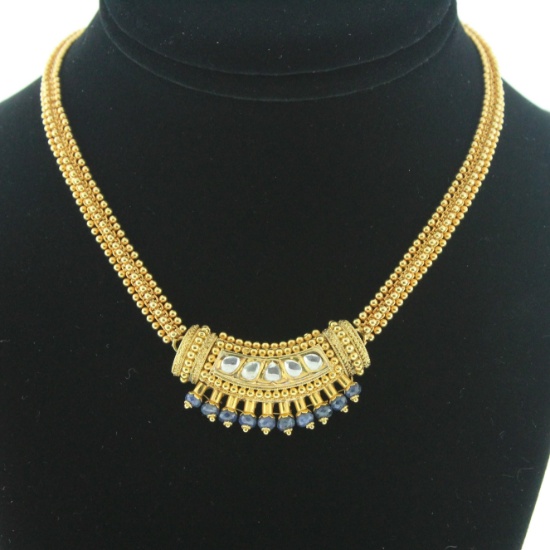 ETRUSCAN REVIVAL STYLE ROSE-CUT DIAMOND AND SAPPHIRE 22K GOLD NECKLACE