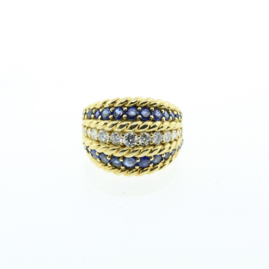 SPRITZER & FUHRMANN 3.36 TCW SAPPHIRE & DIAMOND DOME RING 18K YELLOW GOLD