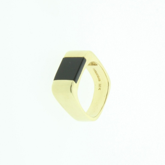 TIFFANY & CO. 18K YELLOW GOLD MEN'S GEOMETRIC RING WITH BLACK ONYX FRANK GEHRY STYLE