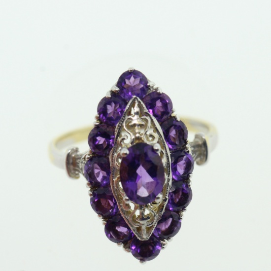 2.28 TCW MARQUISE SHAPED AMETHYST CLUSTER 14K WHITE GOLD RING
