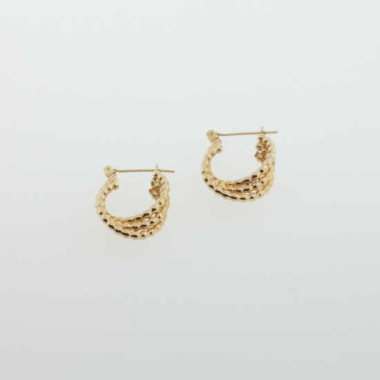 14k Gold 3 Row Beaded Twisted Hoop Earrings