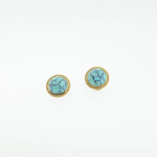 Unusual 17.14 TCW Turquosie & 14k Gold Earring Clips