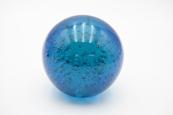 Blue Bubble Art Glass Sphere Paperweight