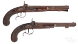 Cased pair of British percussion dueling pistols