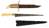 Tusk handled Bowie knife, etc.