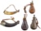 Five powder horns and flasks, 19th/20th c.