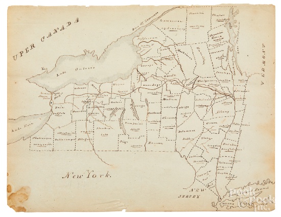 Early lead and colored pencil map of New York
