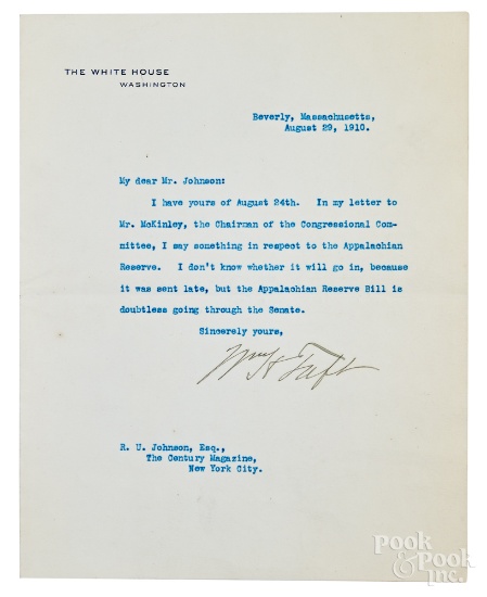 William Taft signed typed letter, 1910