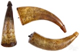Three scrimshaw powder horns