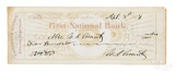 President Ulysses S. Grant signed bank check