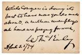 William McKinley signed handwritten note card