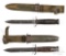 Two WWII US M3 Utica fighting knives and scabbards