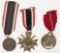 3 German WWII medals, to include War Merit Cross