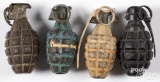 Four US WWII inert pineapple grenades