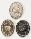 Three German WWII wound badges, two silver
