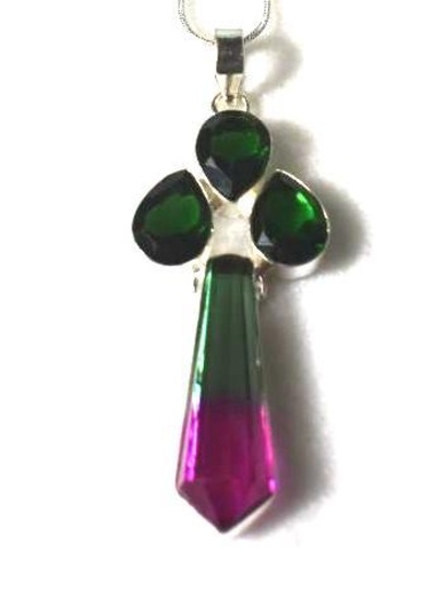 Multi Colored Tourmaline Cross with 925 Bezal and Sterling Chain marked 925